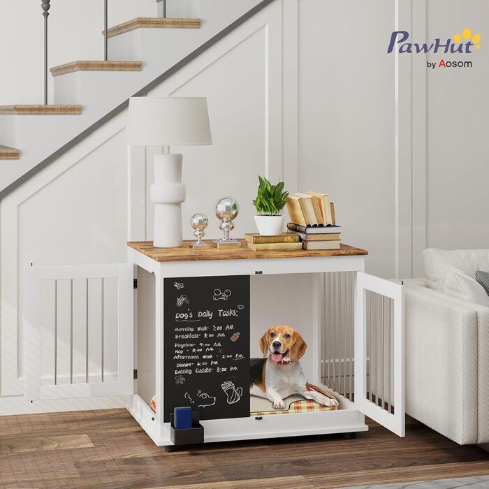 Клітка для собак PawHut, біла, з 3 дверцятами, для собак середніх порід до 20 кг, 80x60x70 см