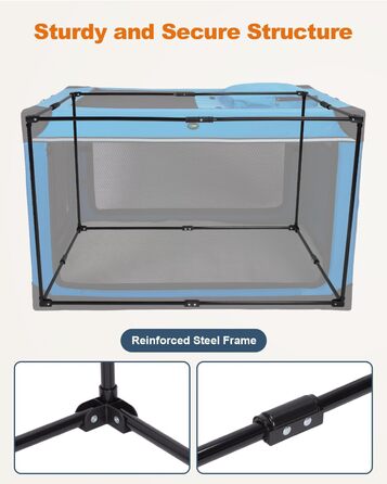 Складаний переносний вольєр для собак Ownpets XXL (122 см), блакитно-чорний, з м'якою підстилкою та міцними сітчастими вікнами