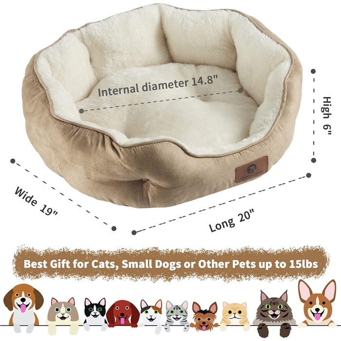 М'яке ліжко для собак та котів Asvin, 51 см, коричневе. Машинне прання, нековзна водонепроникна підкладка.