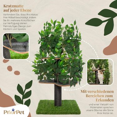 Котячий дряпак Natur 120 см зелений — великий ігровий комплекс для лазіння, хованок і сну, знімне листя, легкий монтаж, безпечні матеріали, патентована міцна конструкція