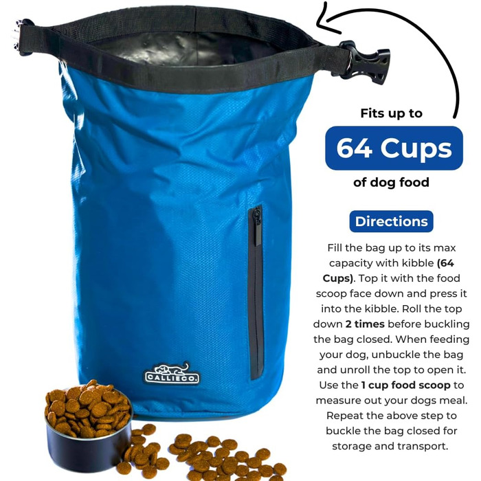 Сумка для корму для собак Callieco з лопаткою та кишенею на блискавці, водонепроникний контейнер для дому, подорожей на авто, кемпінгу, перевезень авіакомпаніями та іншого (Зелений, 32 чашки)