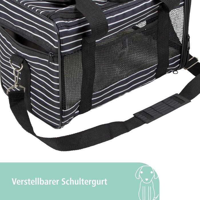 Транспортна сумка для тварин Kerbl Cuba, чорно-біла, 40x26x28 см, поліестер, для собак та котів, знімний чохол, сітчасті вставки