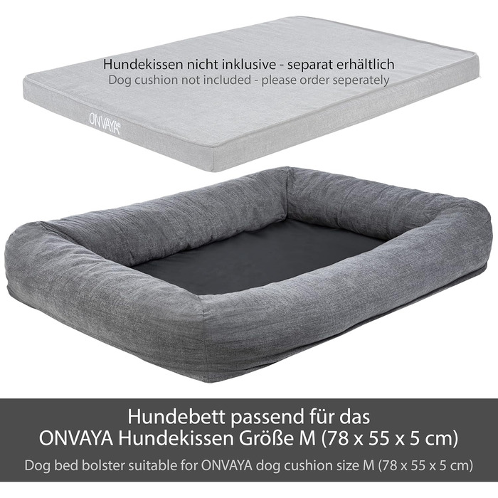 Ліжко для собак ONVAYA® з ортопедичним килимком | М'яке та затишне диван-ліжко для собак | З високим бортиком | Підходить для великих та маленьких собак | Сірий колір (M, 98x75x18 см)
