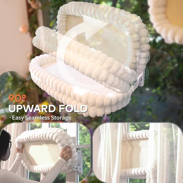 Кішка ліжко-гамак для вікна CheerPals, м'яка знімна наволочка, сталеве гніздо, до 18 кг, білий колір