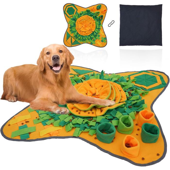 Килимок-нюхалка для собак HDOELGP, 70x70 см, оранжевий. Інтерактивна іграшка для собак, розвиває інстинкт пошуку їжі, легко миється. Підходить для малих та великих собак.