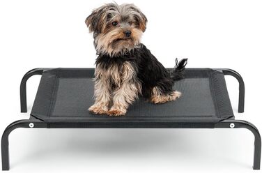 Лежанка для собак Lionto Outdoor, 75x47 см, піднята, з металевим каркасом, чорна, знімний дихаючий чохол