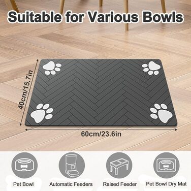 Килимок для годівлі котів та собак, супер вбираючий, неслизький, 40 x 60 см (темно-сірий)