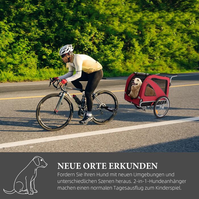 XL велосипедно-біговий перевізник для собак 2-в-1 з гальмом та світловідбивачами, 600D Oxford, до 40 кг (Червоний)