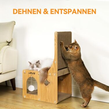 Крізь-дошка для котів LIFLIX L-подібної форми, 67 см, з будиночком для ігор та відпочинку, захист меблів