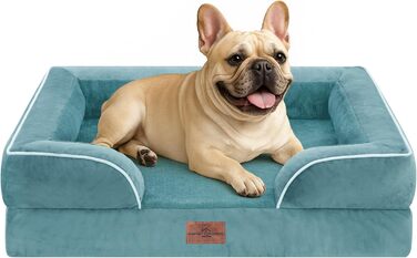 Ортопедичне собаче ліжко Comfort Expression з водонепроникним покриттям для великих собак. Зручне, довговічне, знімний та миючий чохол, антиковзаюча підставка. Розмір: 91x61x21 см, колір: вицвілий блакитний.