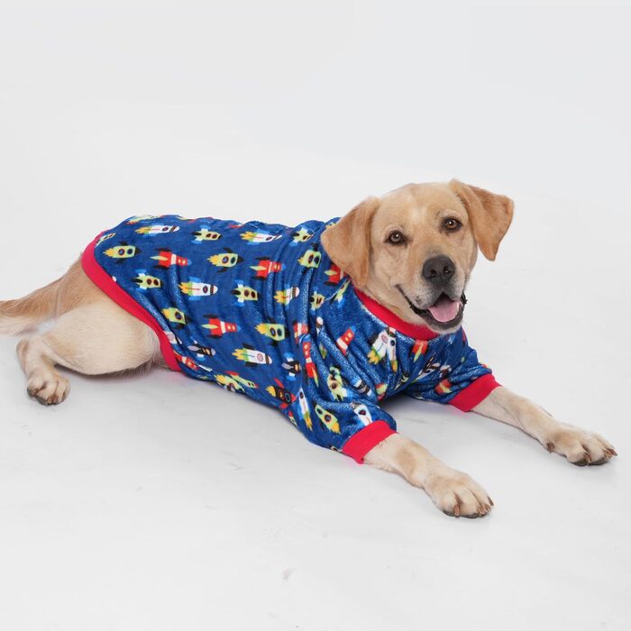 LovinPet светр для великих собак з фланелі, теплий одяг для собак, синій з принтом ракети, гіпоалергенний, для маленьких і великих порід