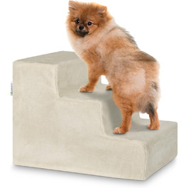 Сходинка для собак та котів Juskys - 3 сходинки, плюшевий знімний чохол, для ліжка, дивану, авто (Бежевий)