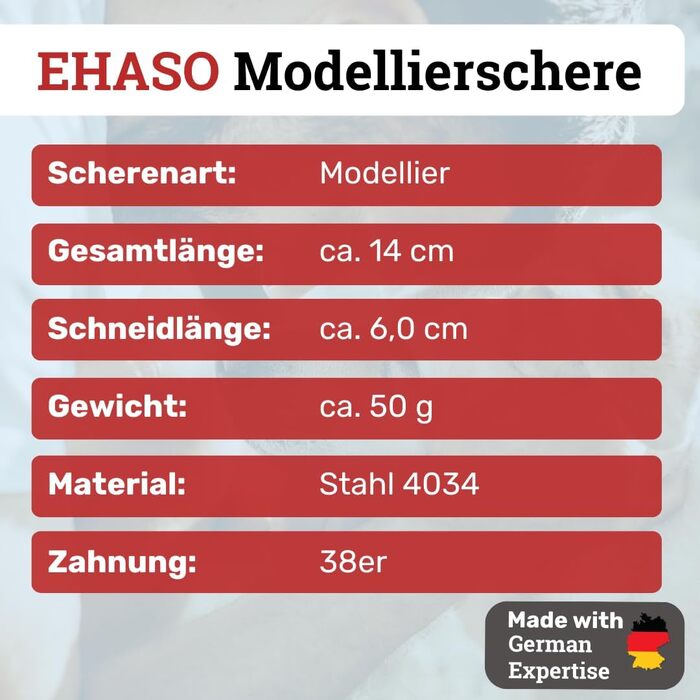 Ножиці моделювальні EHASO, 14 см, 38 зубців (односторонні)