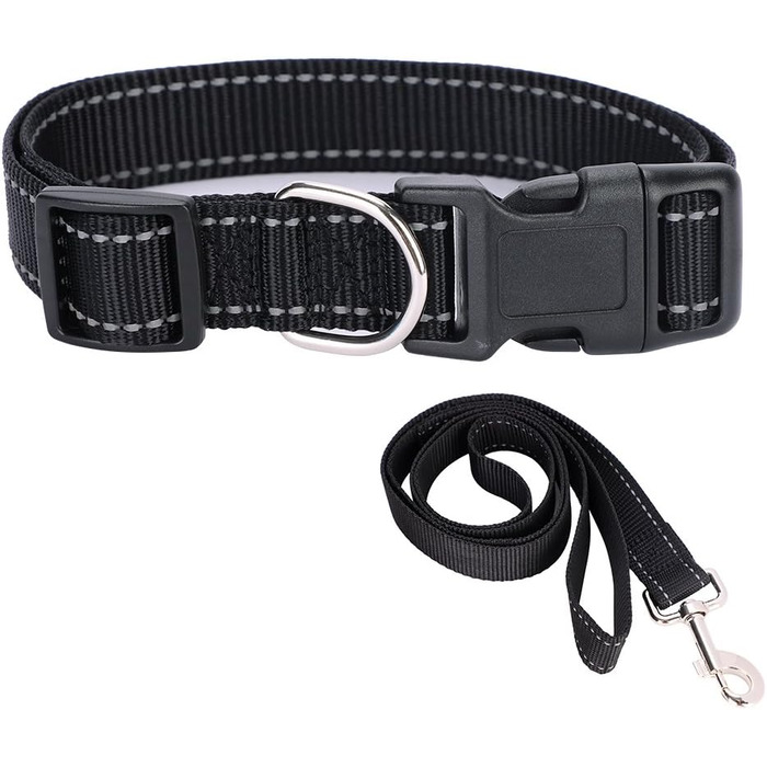 Нашийник для собак Türki XL чорного кольору з нейлону, з гравіюванням, світловідбиваючий, для великих, середніх та малих собак