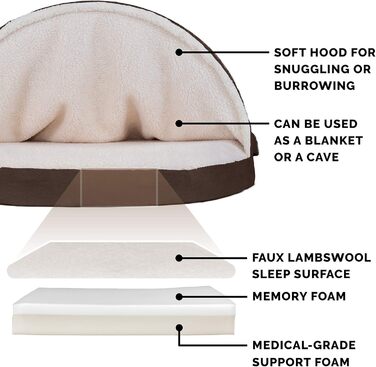 Кругле собаче ліжко Furhaven з memory foam, 89 см, для великих та середніх собак, знімний, пральний чохол, Sherpa & Suede Snuggery, Espresso