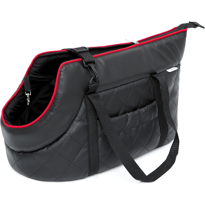 Чорна сумка-переноска для собак та котів до 5 кг з екошкіри (25 x 50 x 27 см)