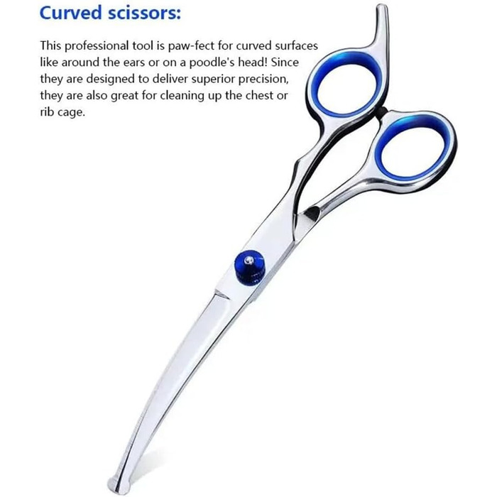 Набір професійних ножиць для собак, ножиці з округлим ножем та захисним наконечником, ножиці для стрижки шерсті з нержавіючої сталі, ножиці для фінішної обробки, вигнуті ножиці, для собак, котів, домашніх тварин
