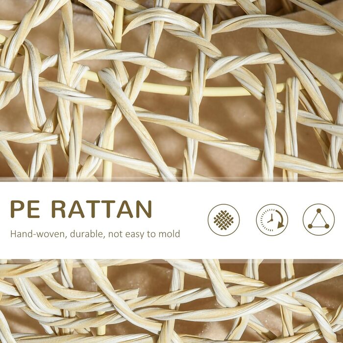 PawHut Корінь для котів з ротангу, 78x69x22 см, з м'яким подушкою, 3 входи, тунель для котів, натуральне дерево