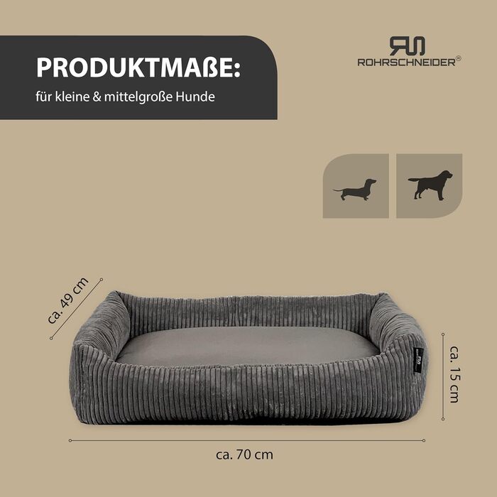 Крісло-ліжко для собак Rohrschneider, сіре, для маленьких та середніх собак, 70x50 см, з подушкою, включає пакети для вигулу