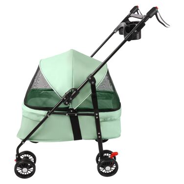 Дитяча коляска для собак середніх порід, 25 кг, 4 колеса, складна, для подорожей, сірий/м'ятний (50 x 70 x 95 см)