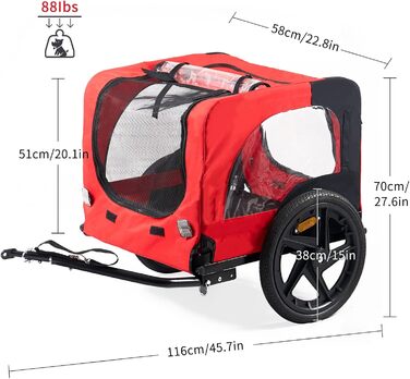 Фаркоп для велосипеда SogesHome: Перевезення собак, XXL, 600D Oxford, Червоно-Чорний