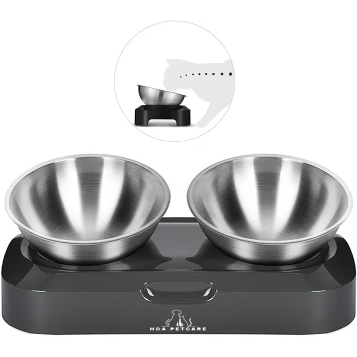 Підвищені годівниці для котів H&A Petcare: набір з 2 мисок під кутом 0 та 15°, з нержавіючої сталі