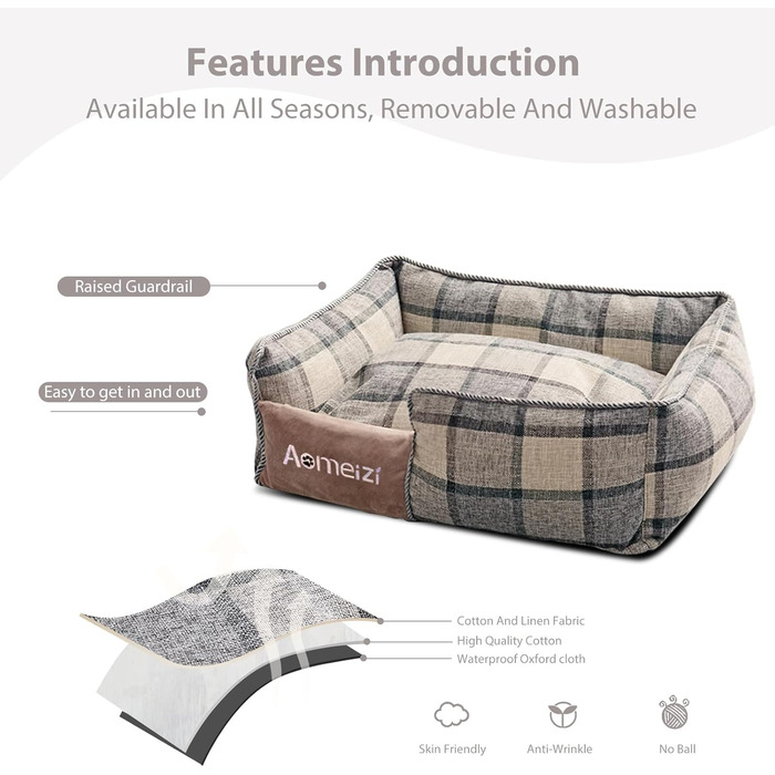 Ортопедичне ліжко для собак PETCUTE, середнього та великого розміру, знімний та пральний чохол, неслизьке дно, м'яке диван-ліжко, сірий колір, M, класичний сірий