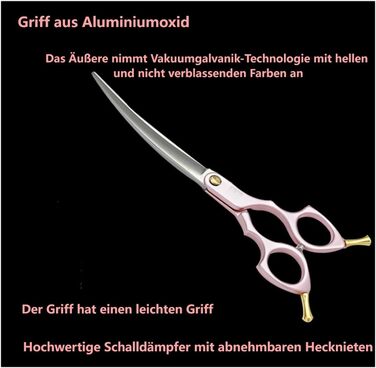 Ножиці для грумінгу собак та котів 7.5 дюймів, професійні ножиці для грумінгу з нержавіючої сталі 440C, ергономічні ручки з алюмінію (рожевий+сірий)