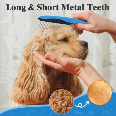 Набір для догляду за собаками: щітка для вичісування, шампунева щітка, металевий гребінець, 3 шт., блакитний/чорний