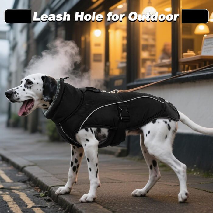 Зимовий теплий плащ для великих собак - вітронепроникний, світловідбиваючий, з флісовою підкладкою для Голден Ретрівера (Чорний, XXXL)