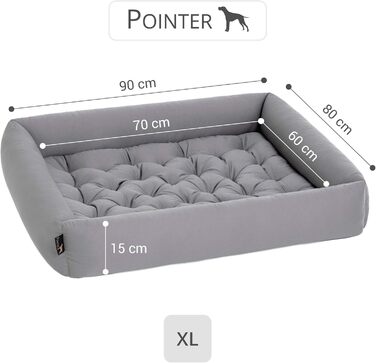 Ортопедичне ліжко для собак середніх порід - Pointer, XL (90x80 см), світло-сіре, Made in Germany