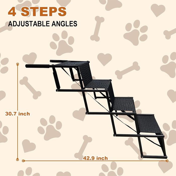 Східці для собак у машину, портативні складані сходинки для великих собак, 4 сходинки, підходять для авто, вантажівок, SUV, легкі для подорожей