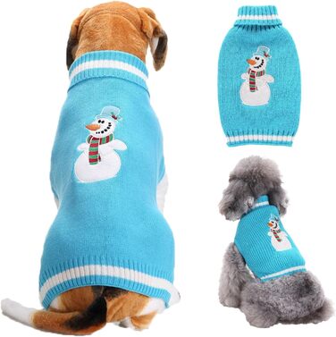 Теплий в'язаний собачий светр на Різдво: милий дизайн з оленем, Сантою та сніжинками. Підходить для собак різних розмірів (XXS-XXL). Кольори: зелений, блакитний.
