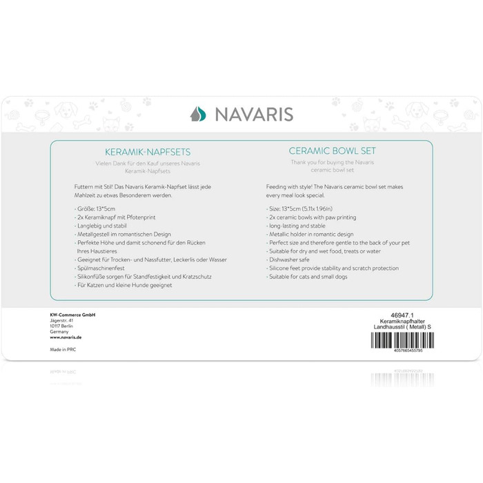 Набір мисок для котів Navaris: 2 шт. з кераміки та металу, підняті - миски для годування котів, станція для корму