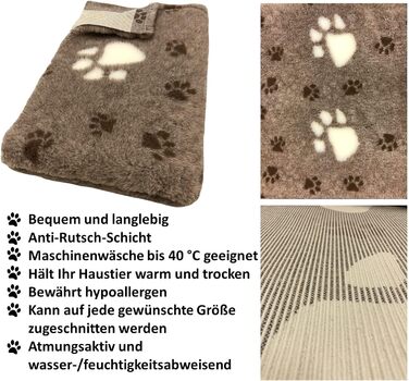 Килимок для собак Elropet Premium 30mm, антиковзаючий, для маленьких та великих собак, Vet Bed, розмір L (160x100 см), коричневий + білий слід лапки