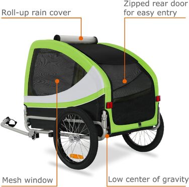 DOGGYHUT® Tobi - великий велопричіп для собак, 35 кг, зелений