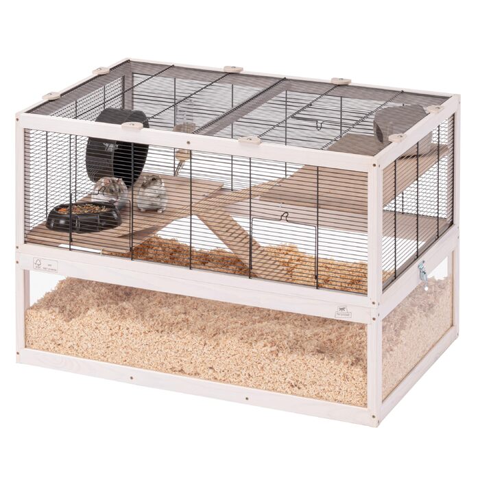 Клітка Ferplast Domster для хом'яків та мишей, 3 поверхи, з аксесуарами, метал/дерево FSC, прозора база 120x50x66.5 см