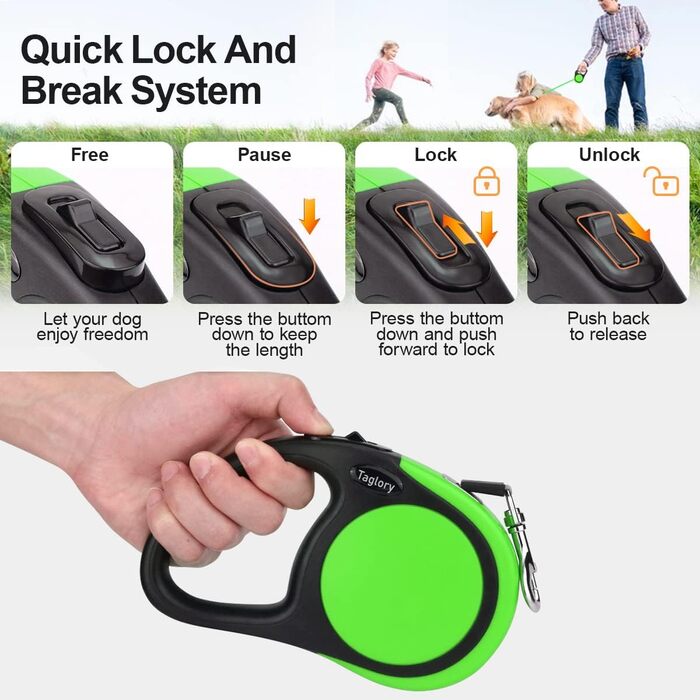 Витяжна повідка для собак середніх та великих порід до 45 кг Taglory, 5 м, зелений