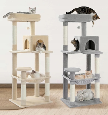 Високий когтеточка-комплекс для котів Emes, бежевий (101-160 см), 5 рівнів, з джутовим канатом