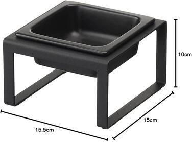 Миска для корму тварин Yamazaki 5817 Tower на підставці, чорна, сталь/кераміка, мінімалістичний дизайн, 15 x 15.5 x 10 см