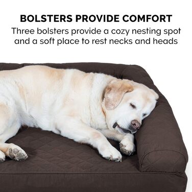 Ляжка для собак Furhaven велика ортопедична, стиль дивана, знімний чохол, колір кавовий, розмір L 91 x 69 x 17 см, ортопедична піна