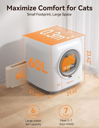 MeoWant Самоочисний туалет для котів, автоматичний, закритий, підходить для декількох котів, керування через додаток, усунення запаху, розумний контроль безпеки