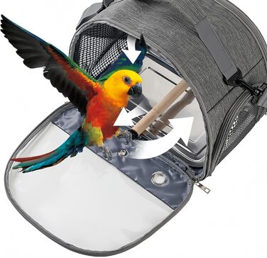 Рюкзак для птахів, переноска для птахів, транспортний контейнер для птахів. Переносний клітка для птахів, сумка-переноска з дерев'яною жердкою, нержавіюча таця для папуг, щуряків, хвилястих понічок.