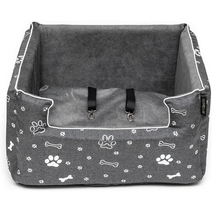 Автокрісло для собак Boutique Zoo | М'яке автокрісло для собак, котів та інших тварин | На заднє сидіння, пасажирське сидіння | Лежанка для собак, переноска для собак | Поліестер, штучна замша | Колір: Сірий | Розмір: M (47x40 см)