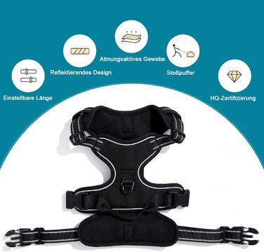 Шлейка для собак Funkeen Anti-Pull, для маленьких, середніх та великих собак. М'яка, дихаюча, регульована, чорна (чорний, S)