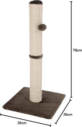 Дряпка для котів Kerbl Opal Maxi з сизалю, 38x38x78 см, з м'ячиком, для дбайливої догляду за кігтями