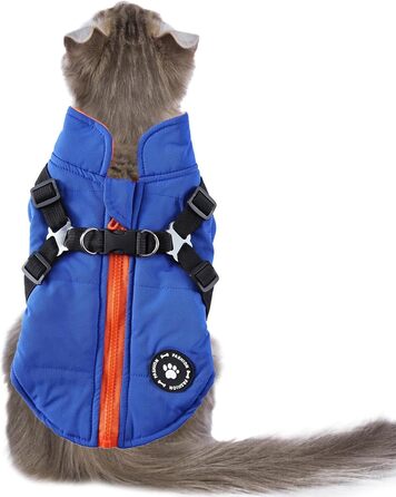 Зимовий теплий одяг для собак - водонепроникна куртка з шлейкою та D-кільцями, тепла жилетка для цуценят та собак різних розмірів (XL, блакитний)