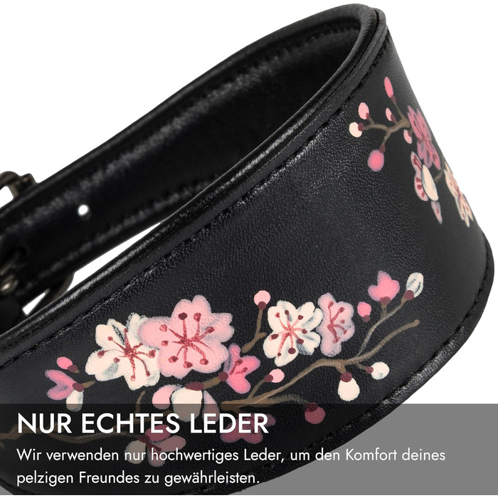 Ручний розпис шкіряний нашийник для грейхаундів FAVPET з QR-кодом, рожевий сакура (M)