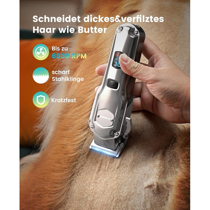 Машинка для стрижки собак Oneisall 4-в-1: стрижка, триммінг, шліфування кігтів. Підходить для собак та котів, тиха, професійна, 4 години роботи від акумулятора