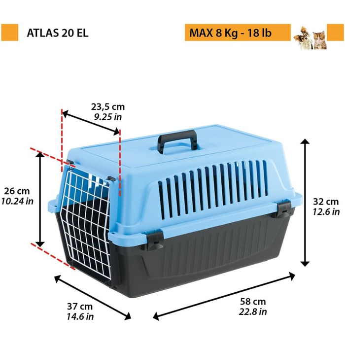 Транспортний бокс Ferplast Atlas 10 EL для собак та котів до 5 кг, блакитний, 32.5x48x29 см